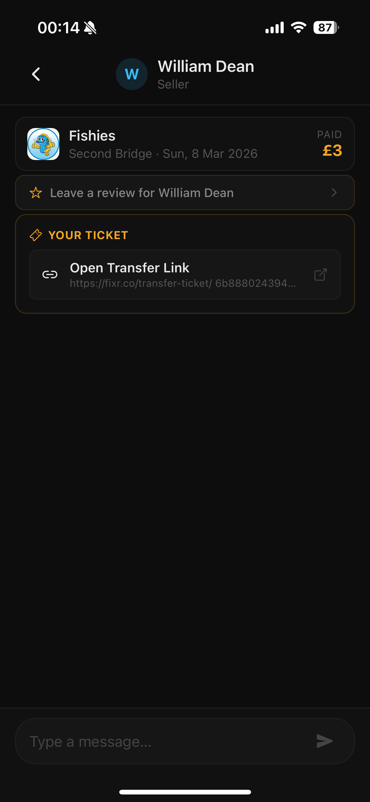 Chat with ticket delivery